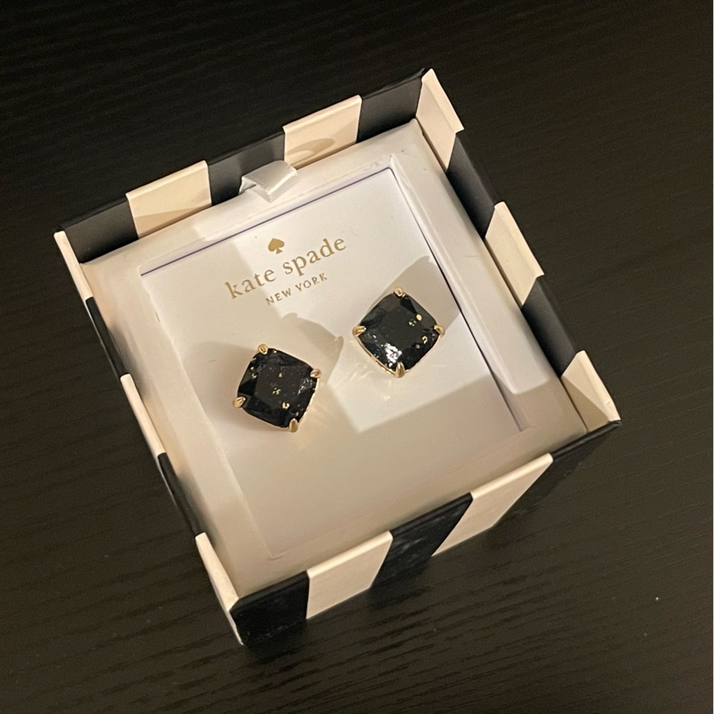 Kate Spade Black Gold Glitter Squared Away Earrings